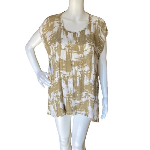 Masai Modern Geo Print Tunic Blouse Size Large Relaxed Scoop Neck - Picture 1 of 10